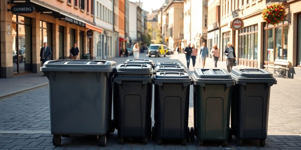 Mülltonnen, entspannte Bürger, aufgeräumte Wege
