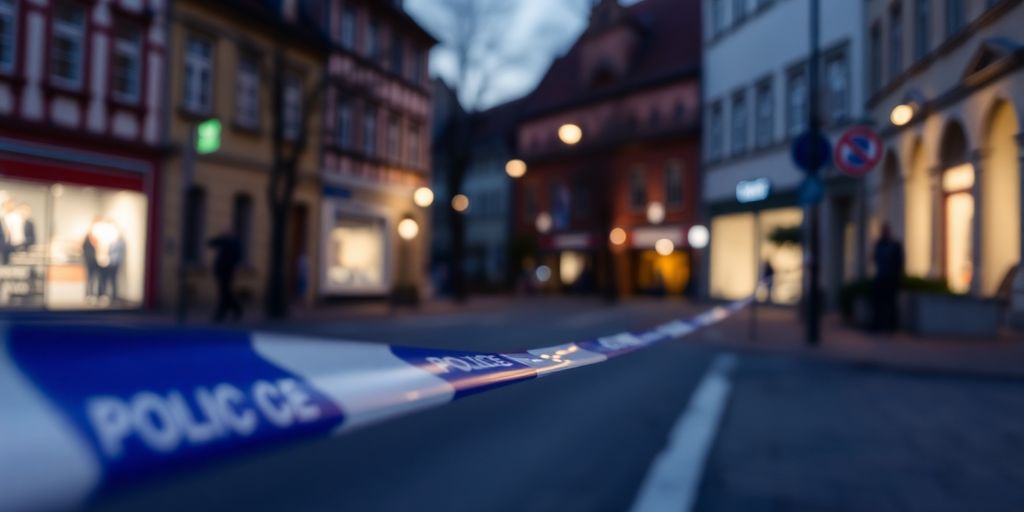 Polizeiabsperrung nach Messerangriff, leere Straße