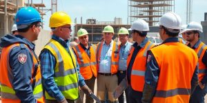 Bauarbeiter, Zollbeamte, Baustelle, Kontrolle