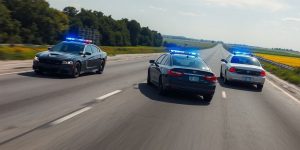 Polizeiautos stoppen einen Raser auf der Autobahn A73