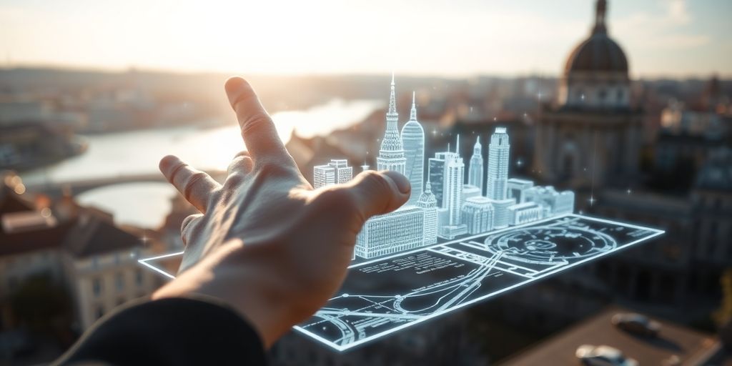 Moderne Technologie vor historischer Stadtansicht