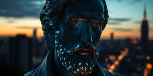 Antikes Denkmal mit digitaler Überlagerung.