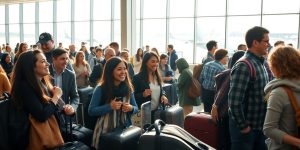 Belebter Flughafen mit reisenden Menschen