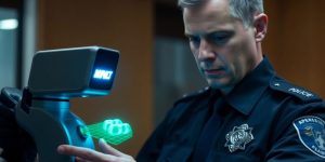 Polizist scannt Tatort mit 3D-Scanner