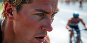 Triathlet läuft, schwimmt, fährt Fahrrad mit Ziel im Blick.