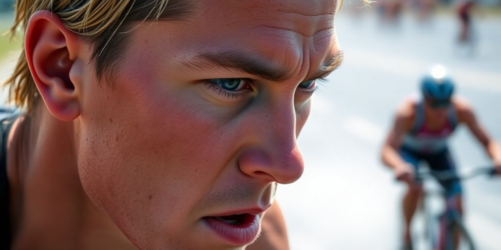 Triathlet läuft, schwimmt, fährt Fahrrad mit Ziel im Blick.