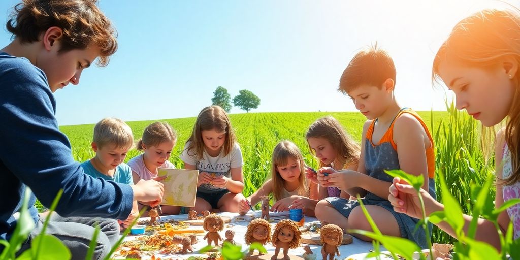 Junge Künstler gestalten Kunstwerke im Weltacker-Kunstcamp Bamberg.
