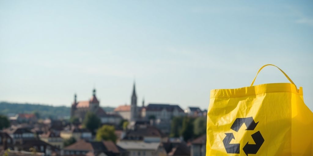 Gelber Sack vor Bamberger Stadtsilhouette