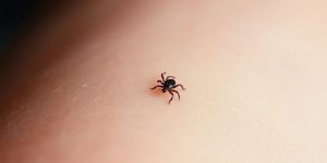 Zecke auf menschlicher Haut