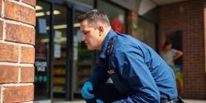 Polizeiabsperrung vor Supermarkt in Bamberg