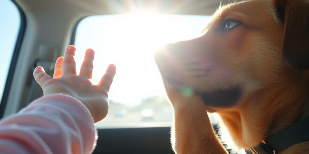 Kind und Hund in heißem Auto