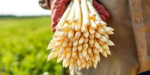 Frischer Spargel geerntet mit Bauernhänden