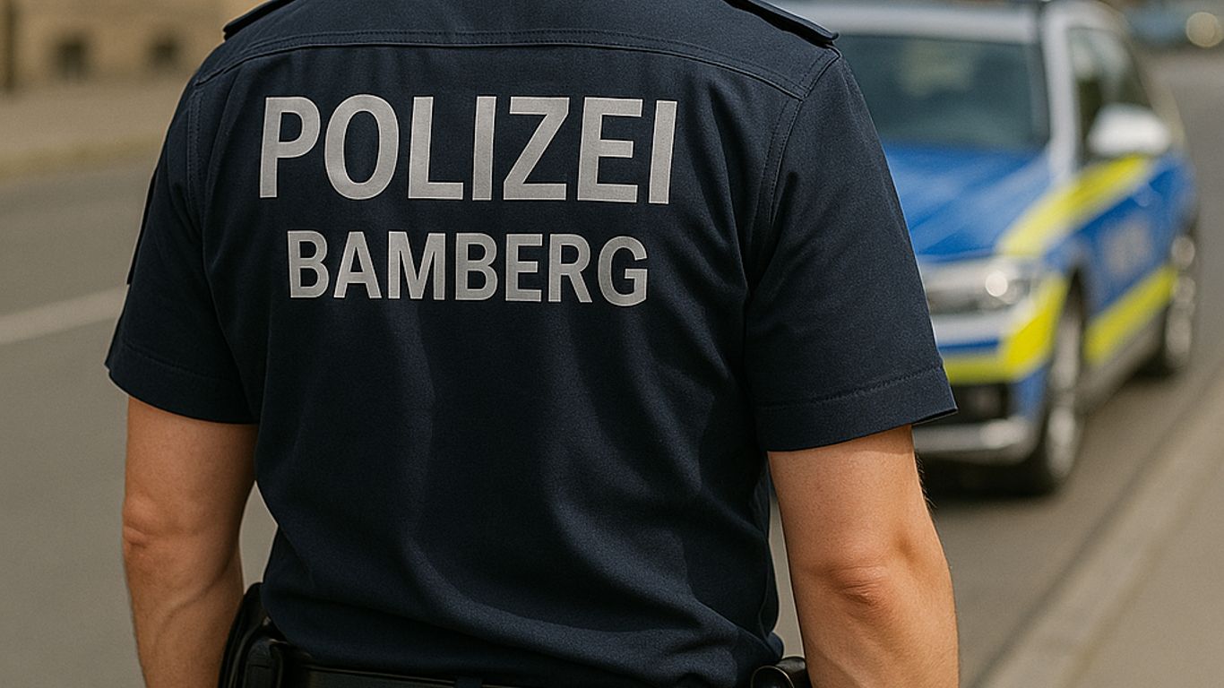 A police officer stands near a police vehicle in urban area.